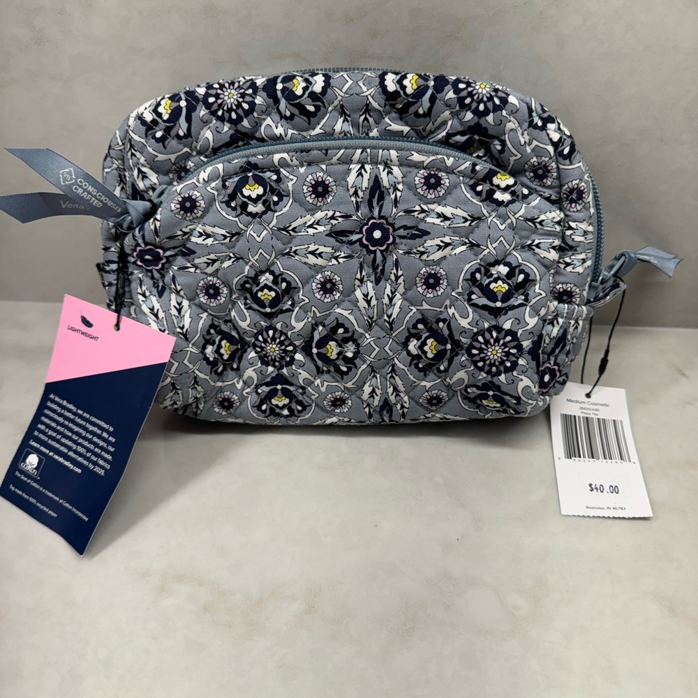 Vera Bradley Blue and Gray Patterned Cosmetic Bag